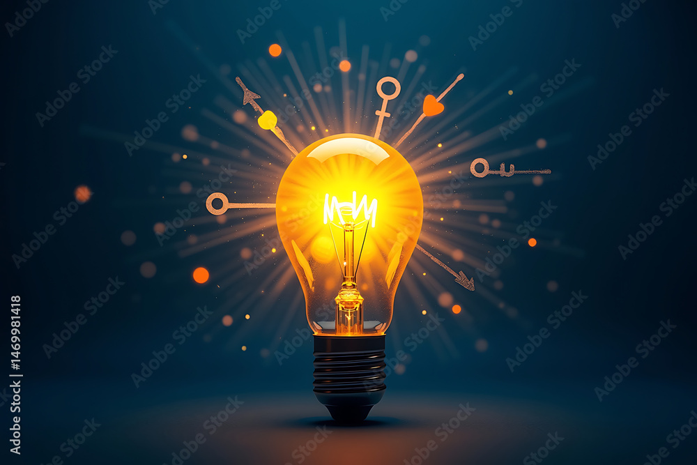 Aufkleber a glowing incandescent lightbulb representing innovative ideas and creative thoughts against a dark 