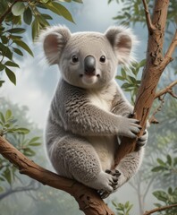 Fototapeta premium Playful koala infant clinging to branches, repeating design , wallpaper, koala background