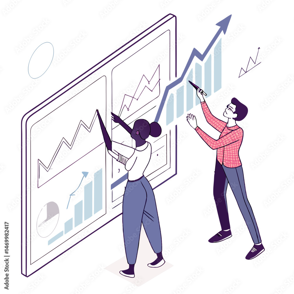 Aufkleber business professionals analyzing data charts and graphs on a large digital screen