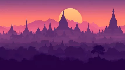 Fototapeten Sunset over ancient temples with hills. © Bagus Skak