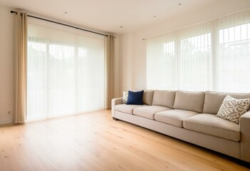 Fototapeta premium A living room filled with furniture and a large mirror.