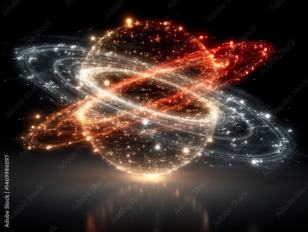Poster a 3d rendering illustrating the harmonious orbital patterns of planets around a central star, showca