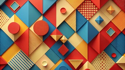 Abstract Geometric Shapes Wall Art Design Featuring Vibrant Hues and Textured Surfaces