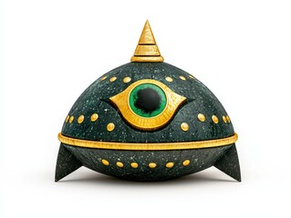 Fototapeta premium Dark Green and Gold Spaceship Model with a Single Eye