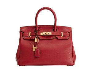 Stylish red handbag with gold accents and lock detail