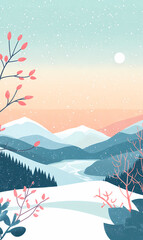 Winter Mountain Landscape Illustration
