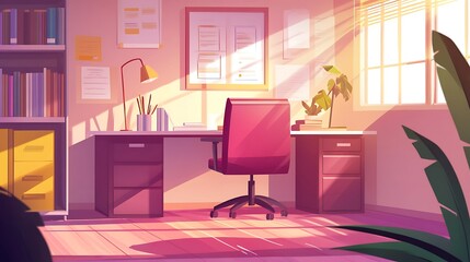Sunlit Office Workspace Interior.