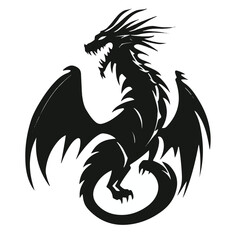 Roaring Dragon Silhouette Vector Illustration On Isolated White Background Perfect For Fantasy And Mythological Designs