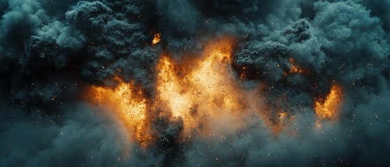 Fototapeta premium Intense flames erupting amidst dark smoke clouds.