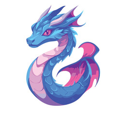 Cartoon Style Dragon Illustration With Blue Scales And Pink Accents On A White Background