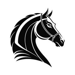 Beautiful Black Horse Head Vector Silhouette Illustration Cartoon, Clipart, Line Art Design on white background.