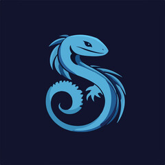 Naklejka premium Stylish Blue Lizard Design Curled With Elegant Shape On A Dark Background Minimalist Reptile