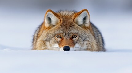 Obraz premium Cunning Fox Lying in Snowy Landscape with Intense Gaze and Focus