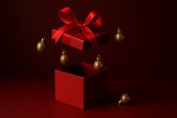 Obraz premium glowing gift box surrounded festive ornaments, representing excitement and magic of holiday surprises