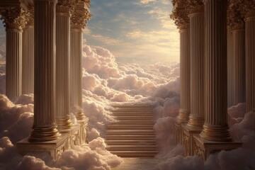 Stairway to Heaven Among Clouds and Columns