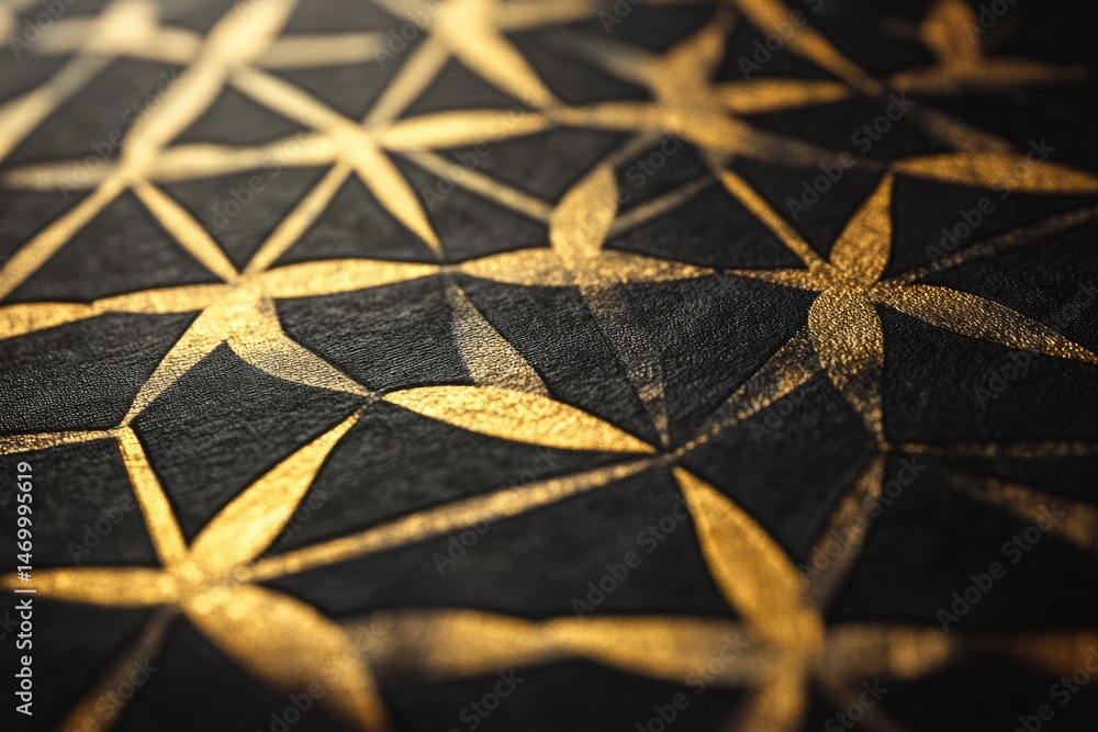 Poster intricate geometric pattern of gold stars on a transparent background, creating a luxurious and eleg