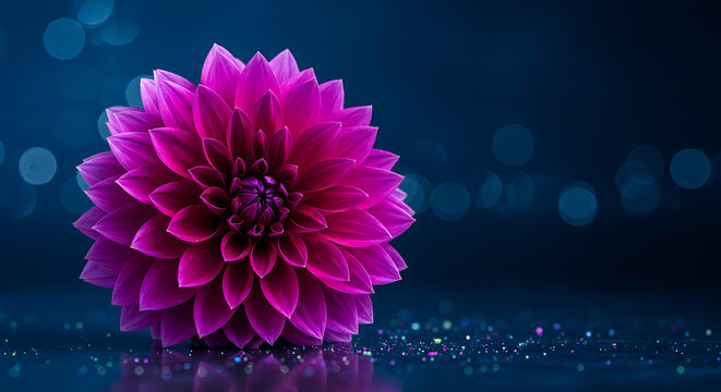 Vibrant Purple Dahlia Against Deep Blue Background