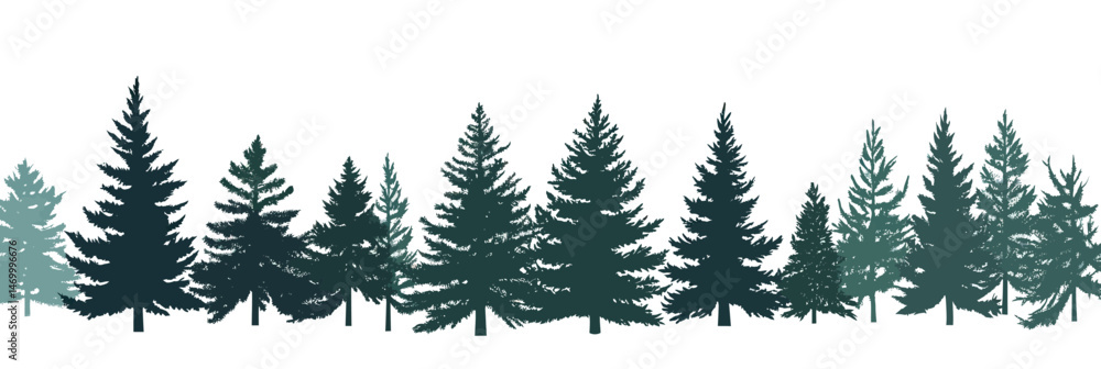 Aufkleber horizontal seamless pattern of dark green coniferous fir tree silhouettes in flat minimalist style o