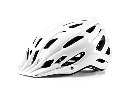 A close up of a bicycle helmet on a white background.