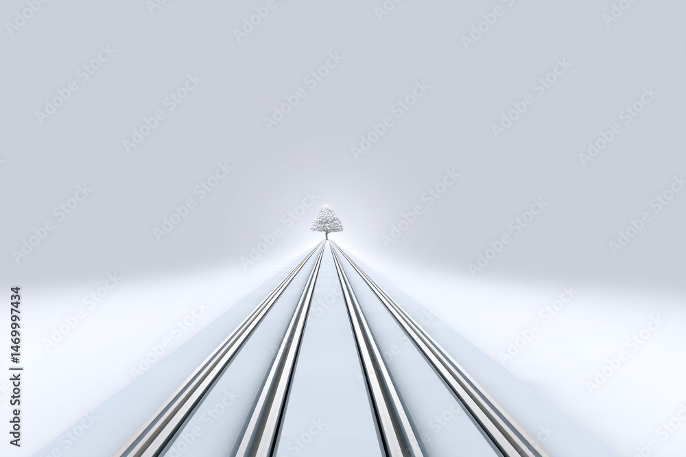 Aufkleber a minimalist straight lane drawn as two clean parallel lines on a white background fading into a van