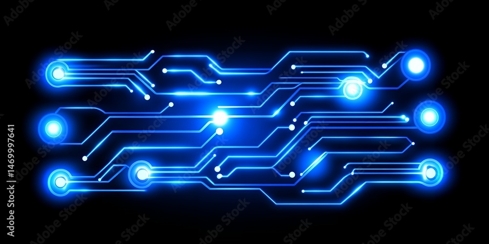 Poster abstract blue circuit board technology background digital network electronic glowing lines pattern d