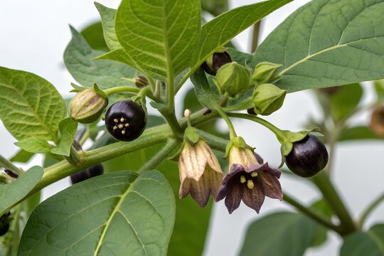 Atropa belladonna flower isolated on white background