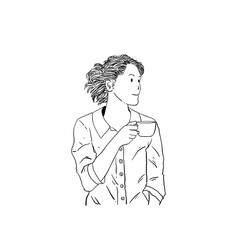 Minimal woman drinking coffee simple outline