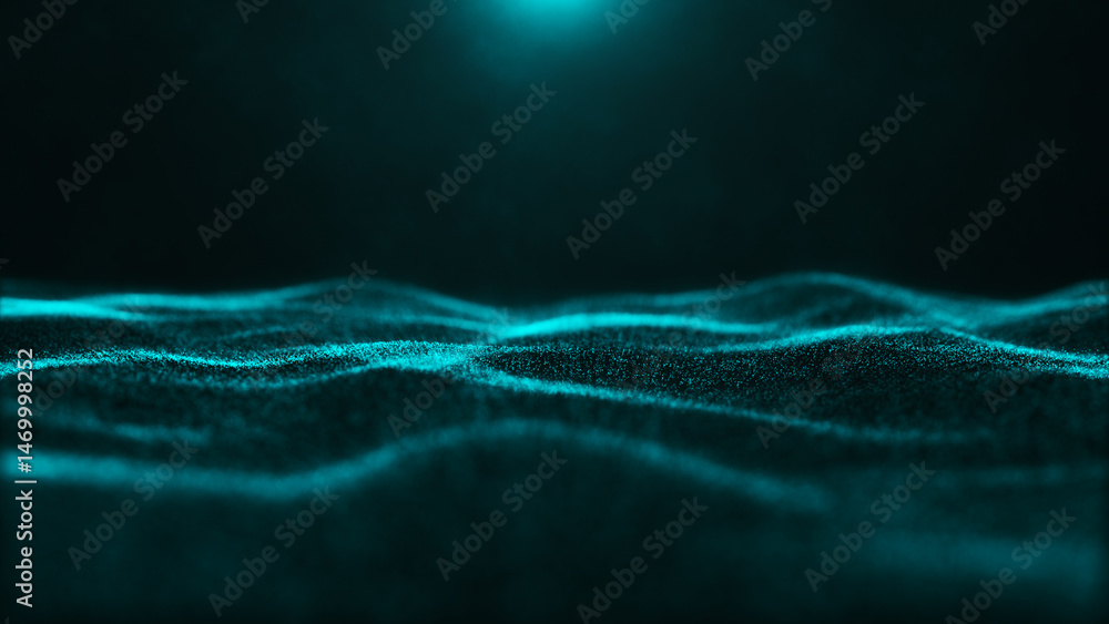 Poster futuristic dot wave. abstract digital particle wave. technology background. colored musical wave. di
