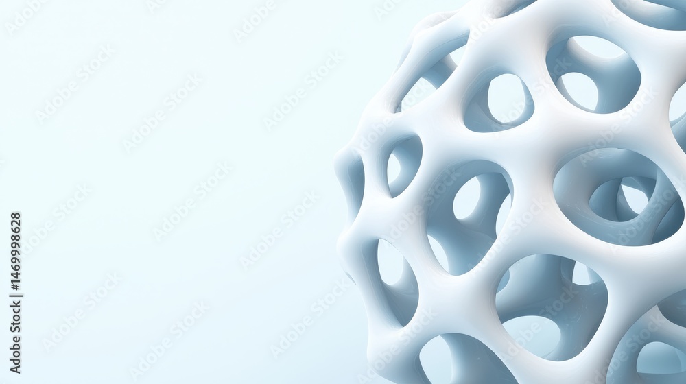 Poster abstract 3d structure with hexagonal holes, resembling a futuristic or scientific molecular model on