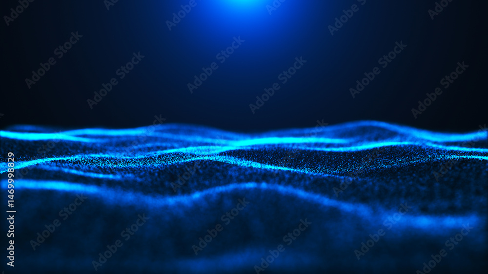 Poster futuristic dot wave. abstract digital particle wave. technology background. colored musical wave. di