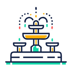 Elegant Fountain Vector , Colorful Decorative Water Feature Icon
