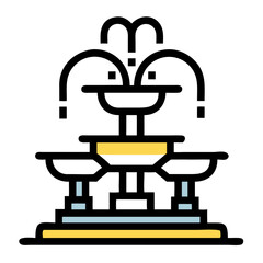 Elegant Fountain Vector , Colorful Decorative Water Feature Icon