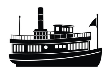 Fototapeta premium Steamboat silhouette vector illustration, Set of Steamboat silhouette