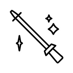 Magic Sword Vector Icon , Black Outline Fantasy Weapon Design