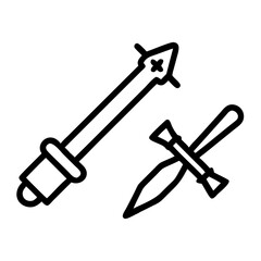 Medieval Weapons Vector Icon , Black Outline Sword and Spear