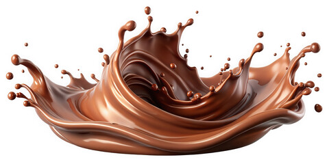 Dynamic splashes of rich, dark chocolate creating an artistic swirl, conveying indulgence and luxury in this high-resolution image.