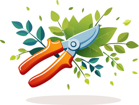 orange handled shears cutting green leaves clip art preview