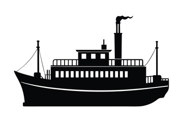 Obraz premium Steamboat silhouette vector illustration, Set of Steamboat silhouette