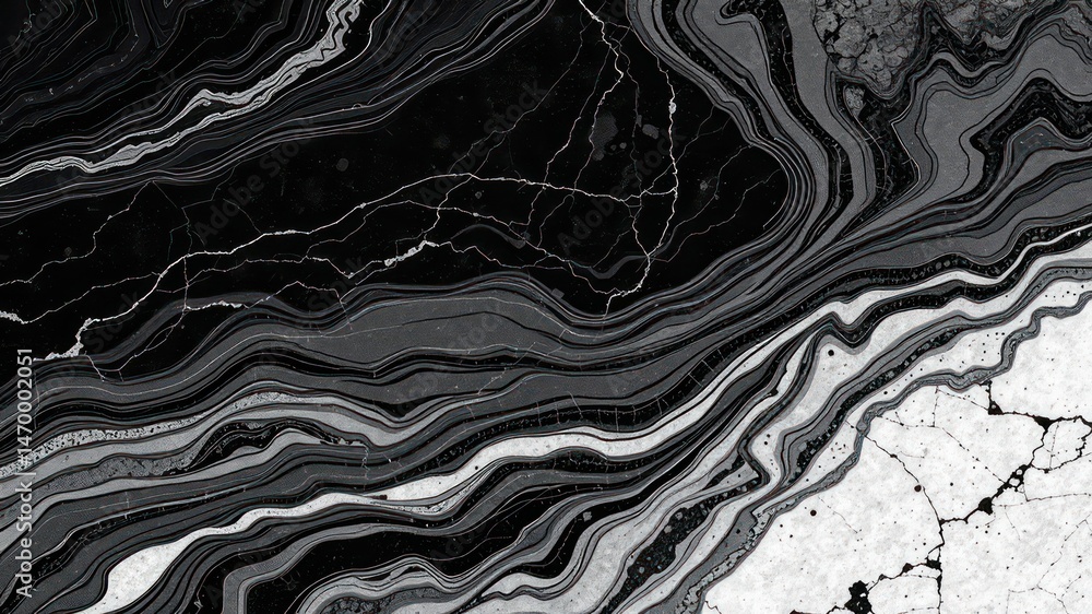 Poster abstract swirling black and white texture with cracks and lines for design background
