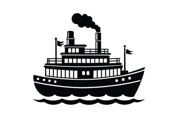 Obraz premium Steamboat silhouette vector illustration, Set of Steamboat silhouette