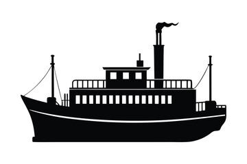 Obraz premium Steamboat silhouette vector illustration, Set of Steamboat silhouette