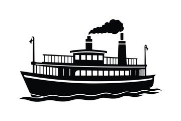 Obraz premium Steamboat silhouette vector illustration, Set of Steamboat silhouette