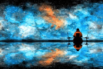 Contemplative Stargazers in Inner Silence Amidst a Cosmic Wonder of Colors and Reflections