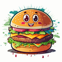 Funny cartoon character of burger Graphic Design for T shirt Street Wear and Urban Style