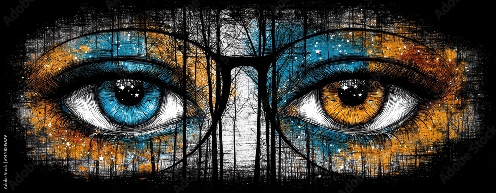 Aufkleber cosmic eyes reflecting inner silence and philosophical wonder in a universe of stargazers in transfo