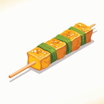 grilled tofu skewers with green seaweed clip art preview