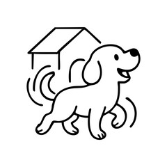 A dog running wildly in circles with exaggerated motion lines, ears flopping and big smile, full of chaotic joy.
