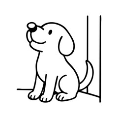 A focused dog sitting still with a treat on its nose or head, tail wagging in anticipation.