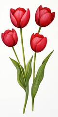 Obraz premium Four Red Tulips Close Up on White Background