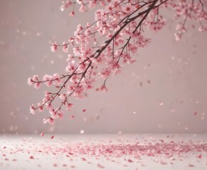 Fototapeta premium Delicate pink sakura petals drift on a soft pastel backdrop , pink, background